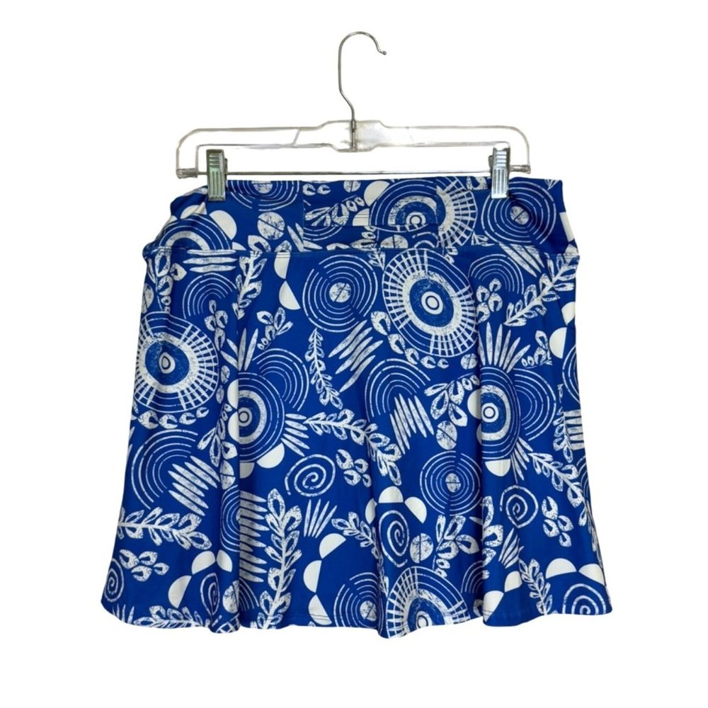 DonaJo Womens Skort Size XL Blue White Print Pleated Skirt - Picture 2 of 6